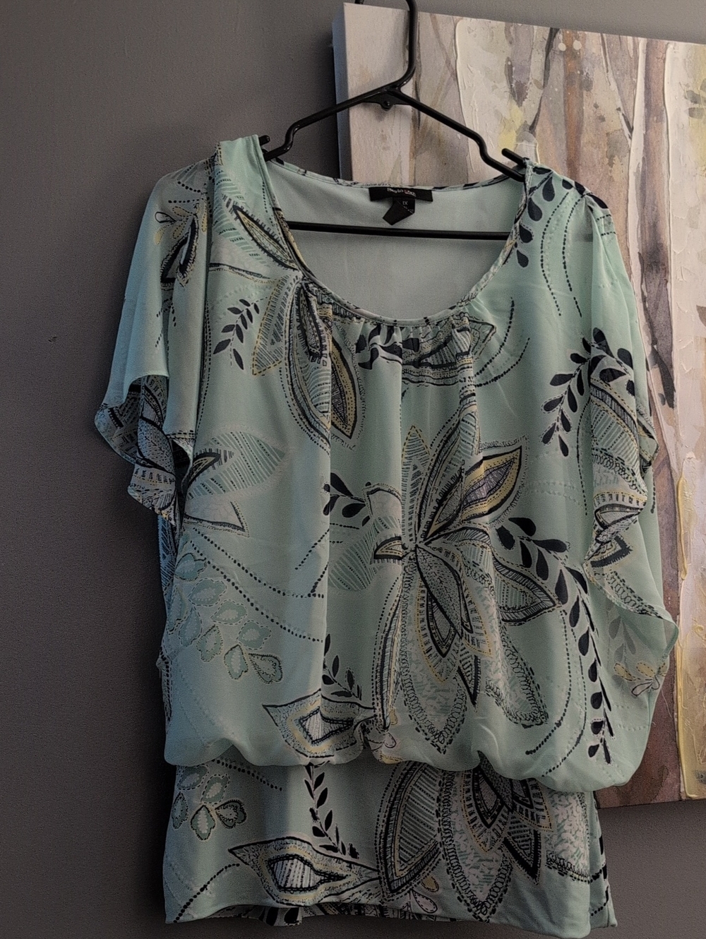 Women's Mint Floral Blouse - Lightweight Scoop Neck Top Size 1x